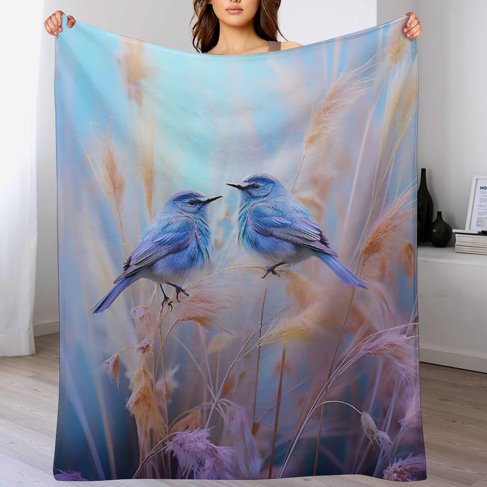 Couverture flannel douce et chaude plaid polaire canapé oiseau lit