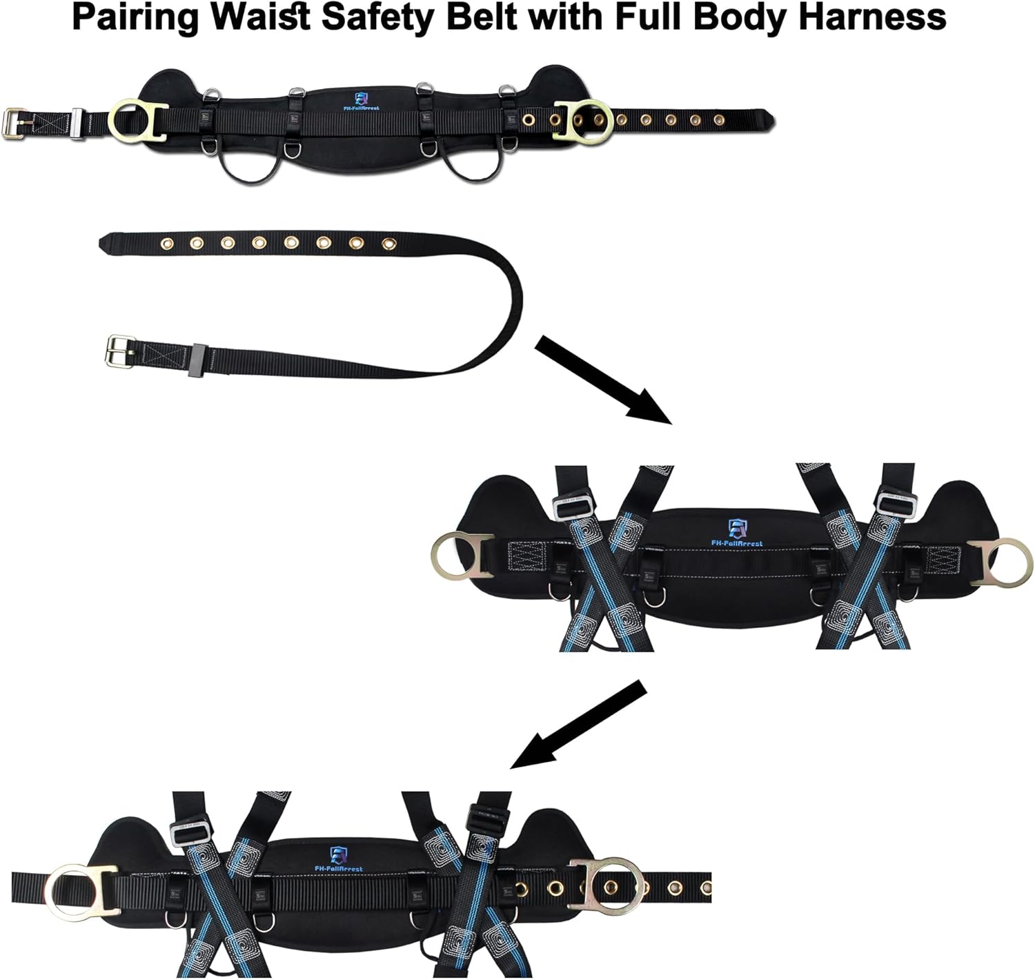 Safety Harness Climbing Belt - Tongue Buckle Safety Belt With Ventable & Moisture-Wicking Waist Pad and 2 Side D-Rings Personal Fall Protection Safety Belt for Work Positioning Restraint - Image 3