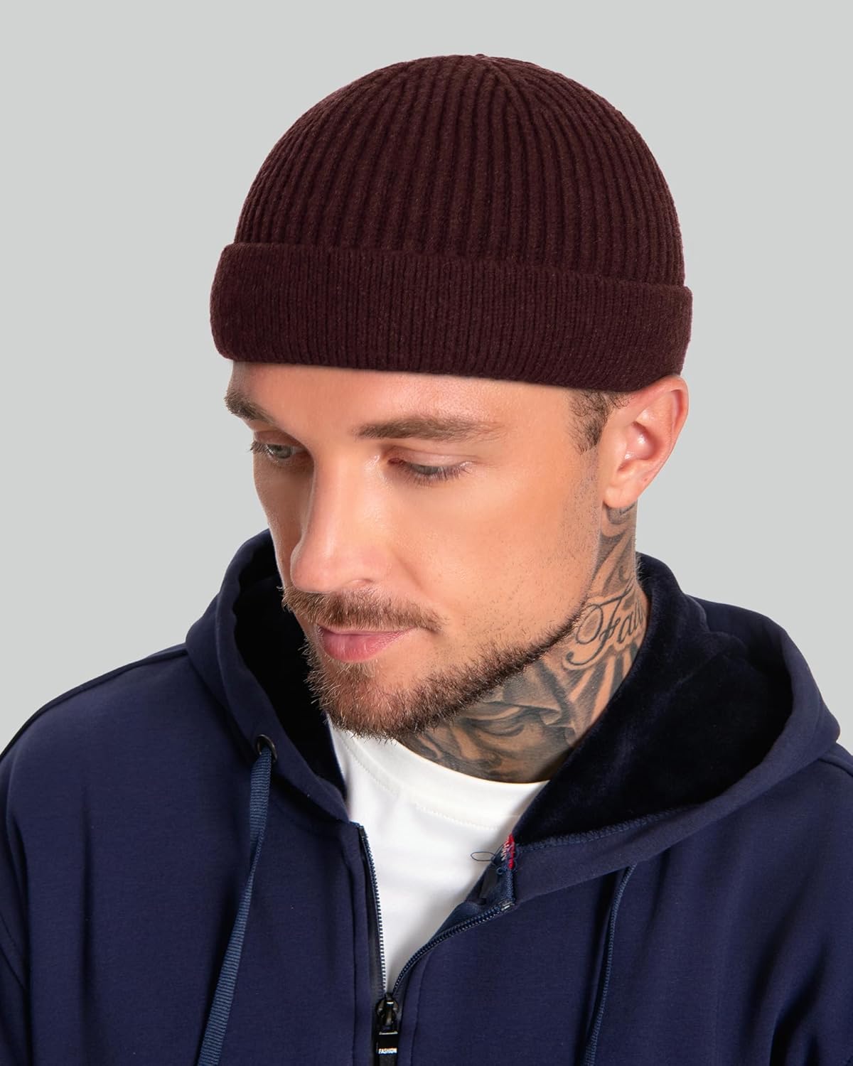 ROYBENS Swag Wool Short Fisherman Beanie for Men Women, Fleece Lined Warm Winter Hat, Knit Cuff Trawler Beanies Skull Cap - Image 4