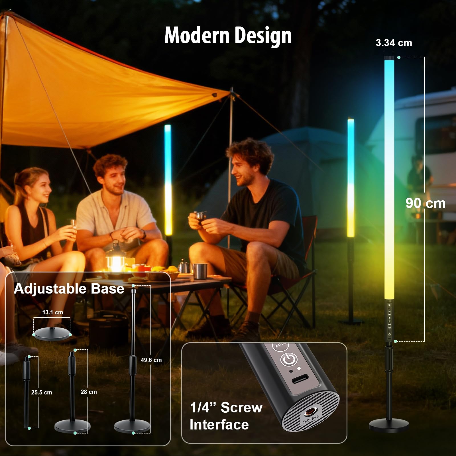 6 luci video a LED portatile da 90 cm con treppiede, 2,4 G, luce per fotografia a LED, dimmerabile e modalità musica, batteria da 5000 mAh, Tubo luminoso RGB per YouTube,streaming di giochi,feste,bar