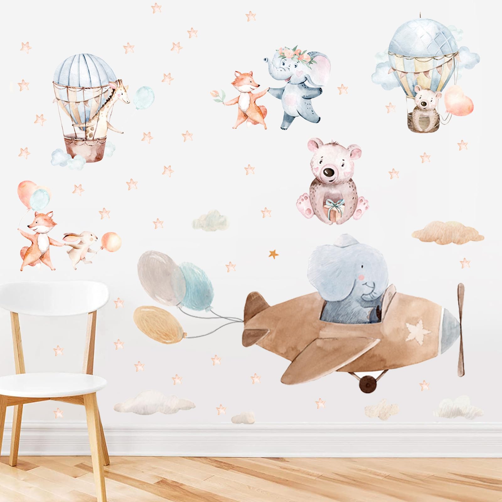 43 Pcs Pegatinas de Pared Globos Aerostáticos de Animales, Pegatinas de Pared Animales del Bosque para Habitación Infantiles Niños Dormitorio Guardería