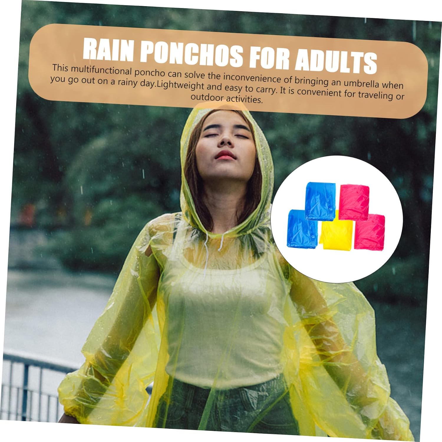 Disposable Rain Ponchos 10pcs PE Hooded Drawstring Outdoor Travel