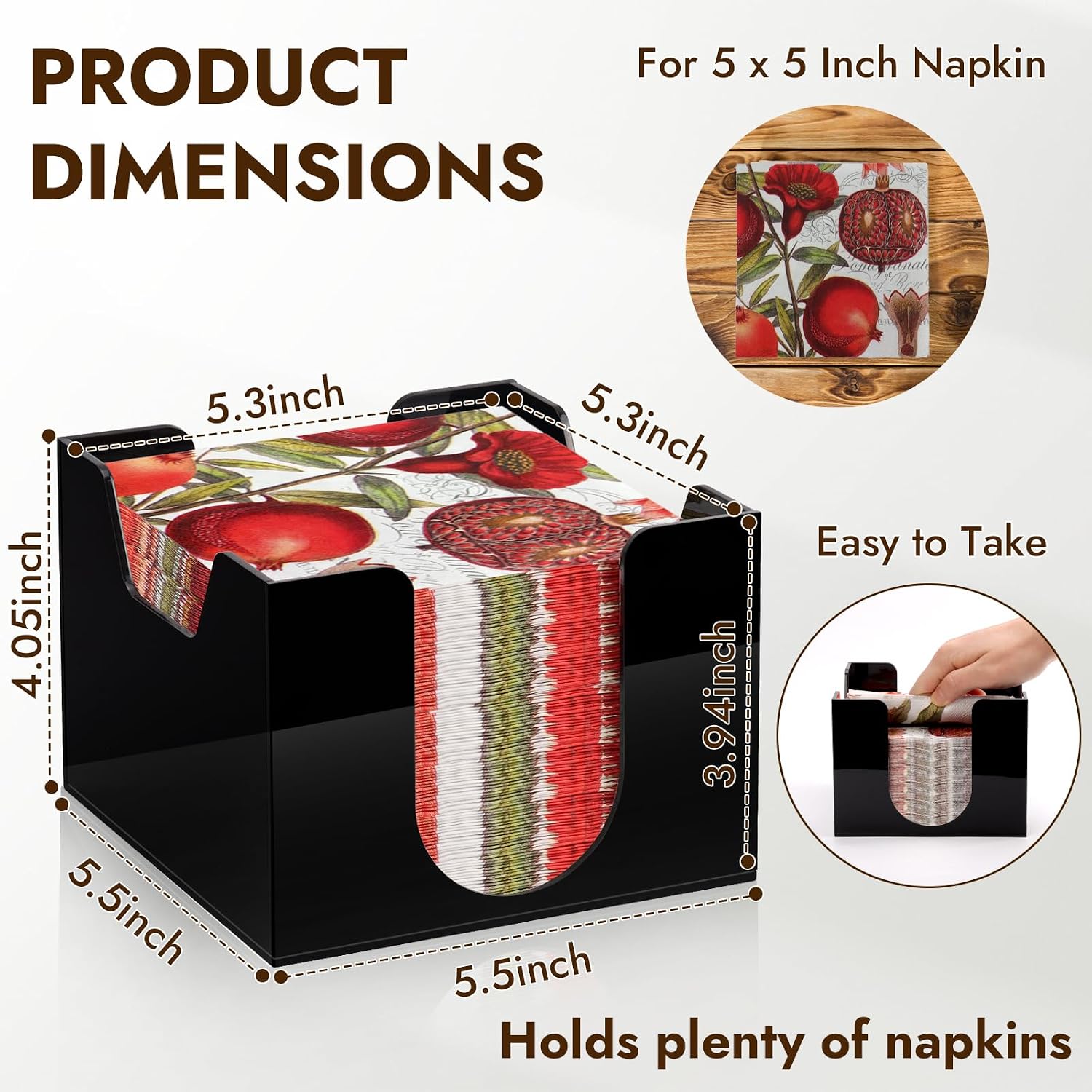 Acrylic Cocktail Napkin Holder Deep for 5 x 5 Inch Napkin Black Bar Napkin Holder Caddy Square Paper Napkin Holder Guest Towel Holder Napkin Dispenser for Coffee Bar Restaurant Home 5.7x5.7x4.1 Inch
