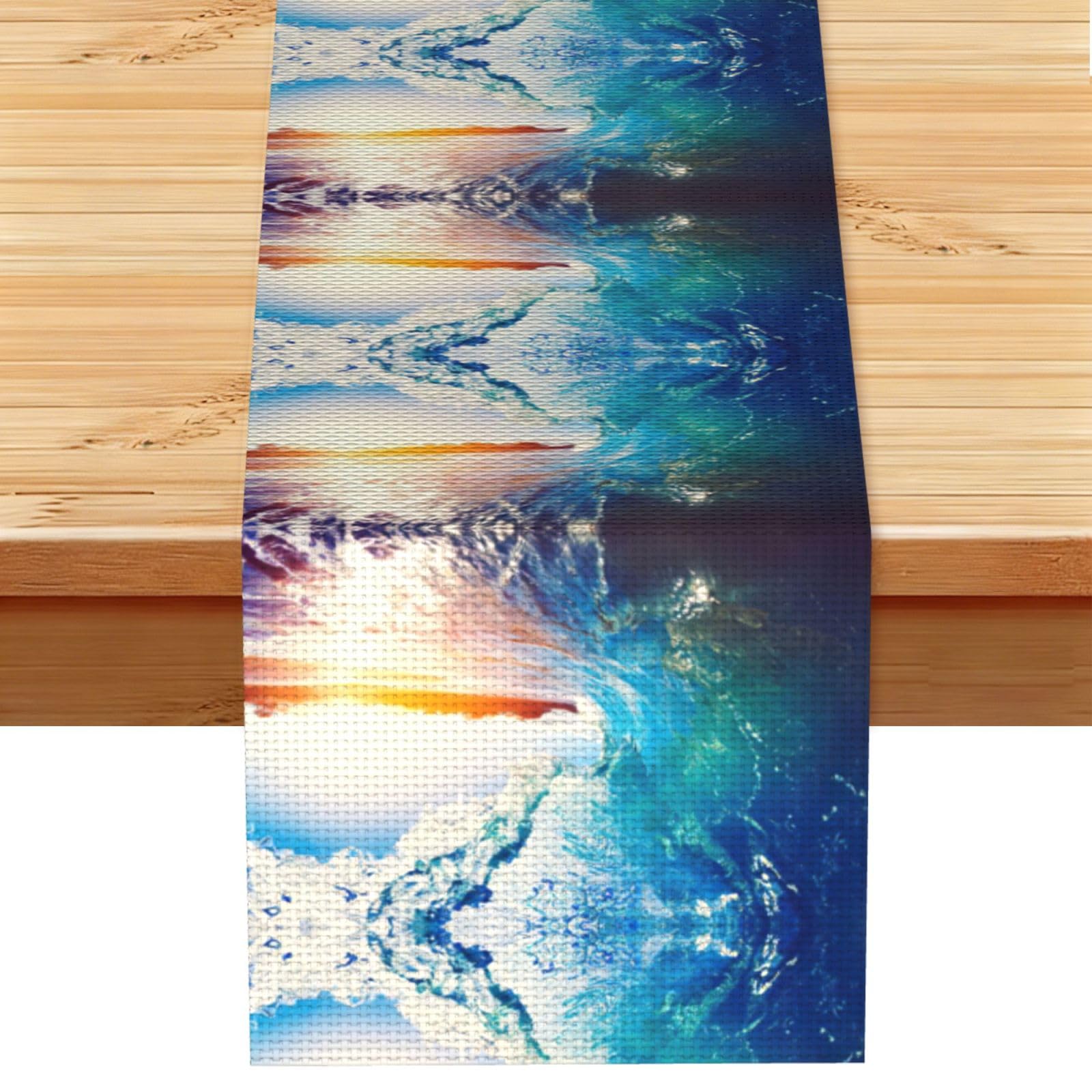Sunset Sea Surfing Seascape Stylish Printed Table Cloth, Decorative Table Runner 13x72in for Home, Party and Banquet Home Decor