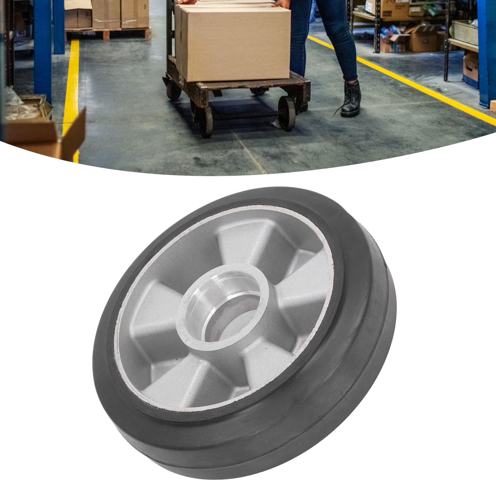 Roue de de Camion 180 X 50 Mm, Trou de Roulement 6204, Pneu de Rechange en Caoutchouc Solide pour Chariot élévateur Hydraulique Artisanal avec Moyeu en Acier Inoxydable,