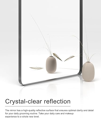 Miniatura 2 de Suiforlun Espejo de baño para pared, espejo rectangular inastillable, marco de metal negro mate, espejo de tocador horizontal vertical antioxidante,