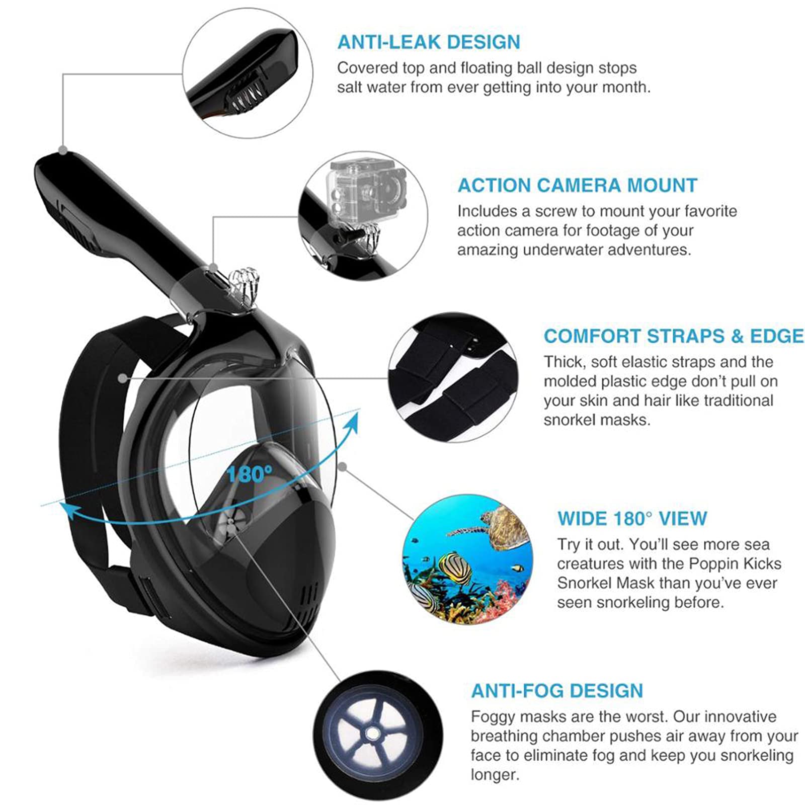 Maschera Integrale Da Snorkeling Per Adulti Con Clip Miopia, Visiera Antigraffio E Supporto Per Fotocamera