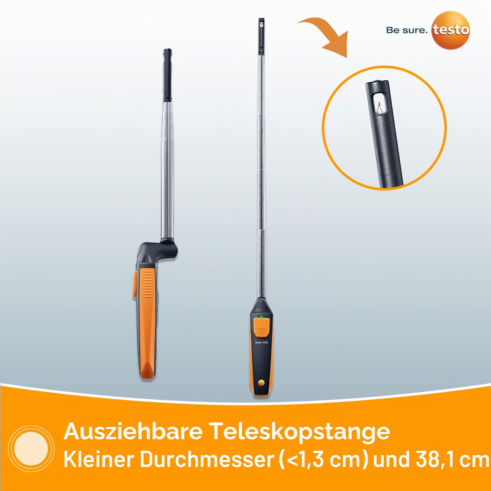 Testo 405i. Anemometer, bis 30m/s 60°C max.Temp., 0.01m/s, Luftgeschwindigkeit Temperatur, Typ NTC, Hitzedraht