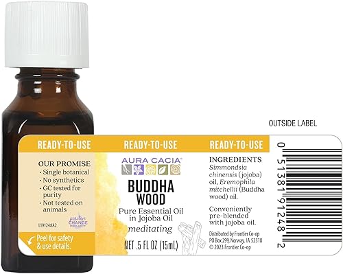 Miniatura 5 de Aceite esencial de madera de Buda de Aura Cacia en aceite de jojoba  Probado por GCMS para pureza  0.5 fl. oz.