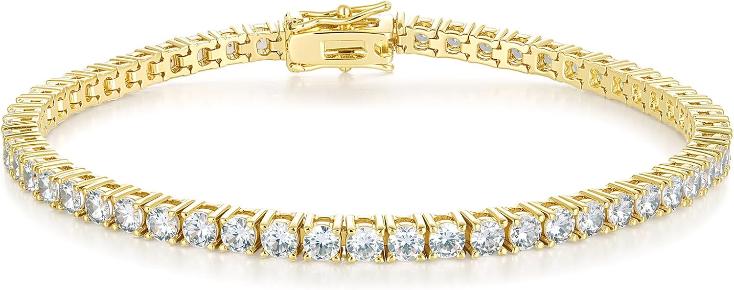 Gemsme 3/3.5mm Tennis Bracelet for Women Men, 18K Plated Cubic Zirconia Tennis Bracelet, Classic CZ Bracelet Jewelry for Daily Wear Party Wedding, 6-9 Inch