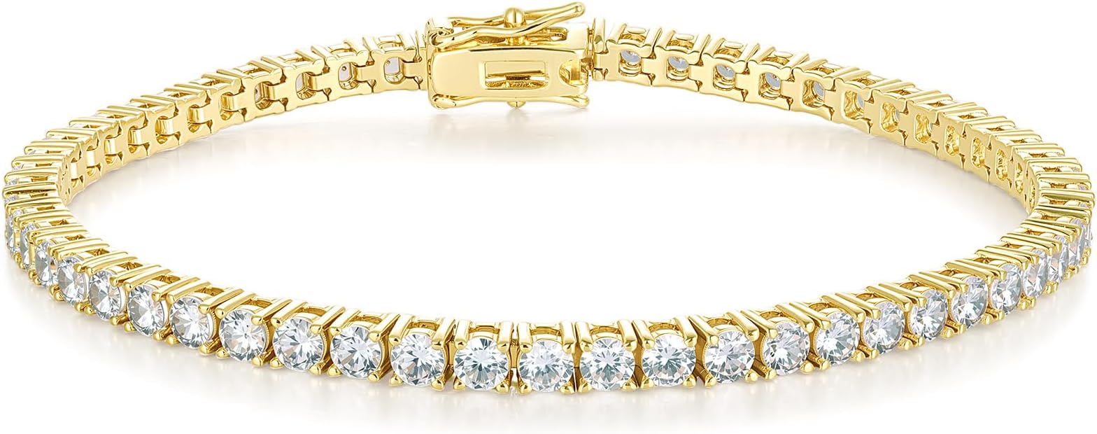 3/3.5mm Tennis Bracelet for Women Men, 18K Plated Cubic Zirconia Tennis Bracelet, Classic CZ Bracelet Jewelry for Daily Wear Party Wedding, 6-9 Inch