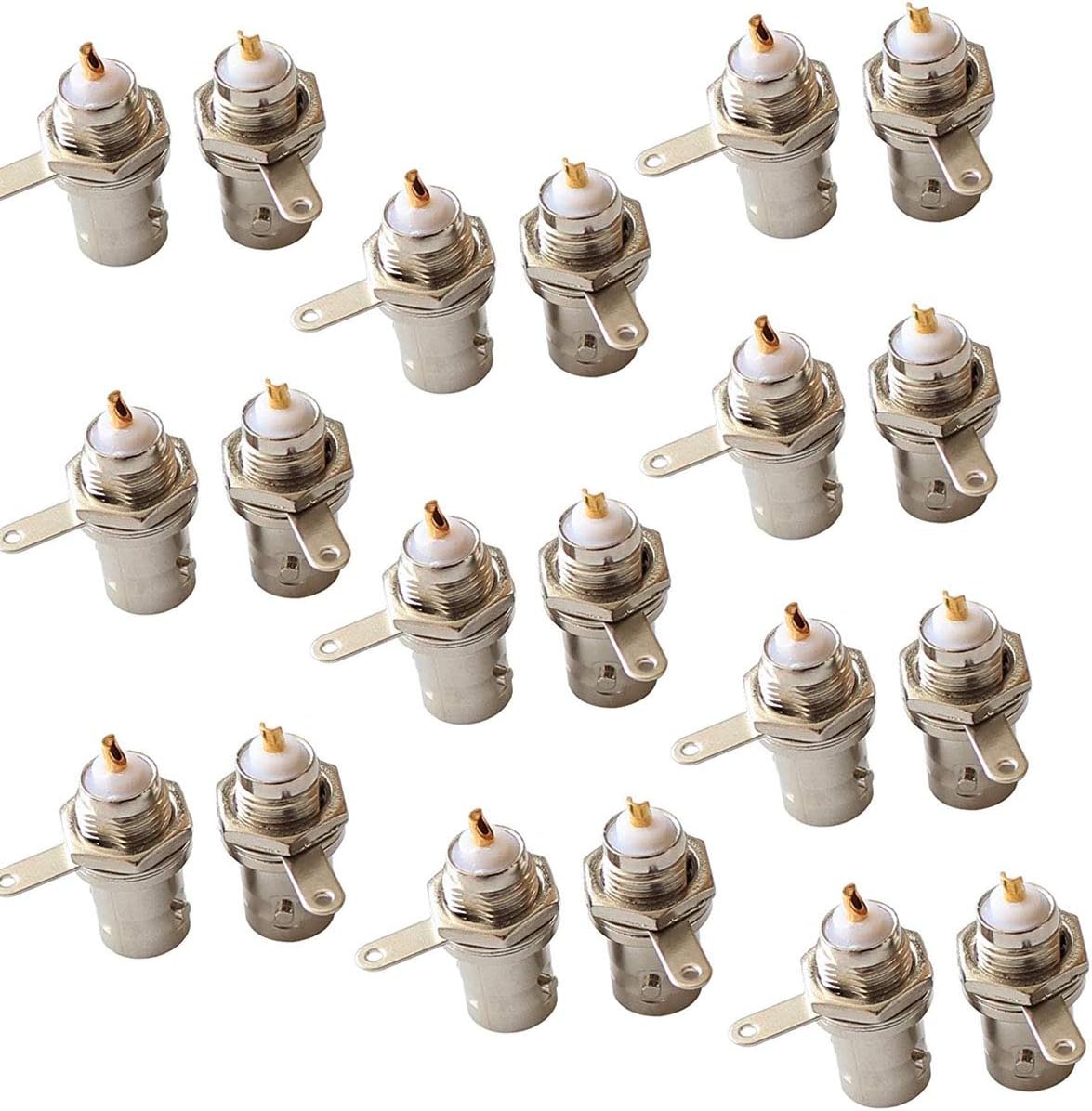 BNC Female Nut Bulkhead Panel Connector 20-Pack Solder Jack Adapters for Monitor Equipment RG58 RG59 RG6 RF Coaxial Cable Welding Machine