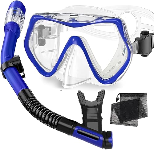 Equipo de esnórquel para adultos, juego de esnórquel seco, equipo de esnórquel con vista panorámica, máscara de natación de vidrio templado