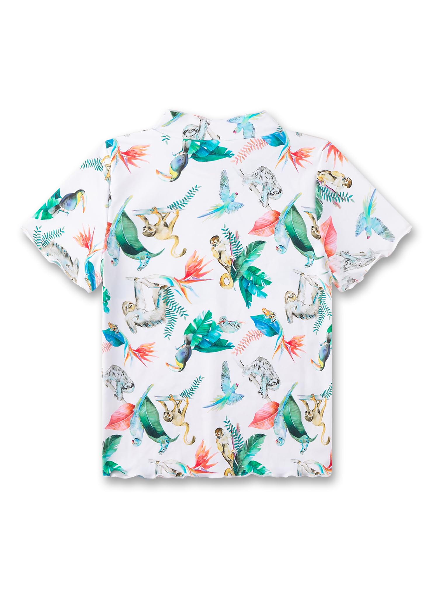 Sanetta Kinder UV Shirt Kurzarm Off-White Dschungel | Praktisches und schützendes Badeshirt aus Polyamid-Mix für Mädchen. Bademode für Kinder