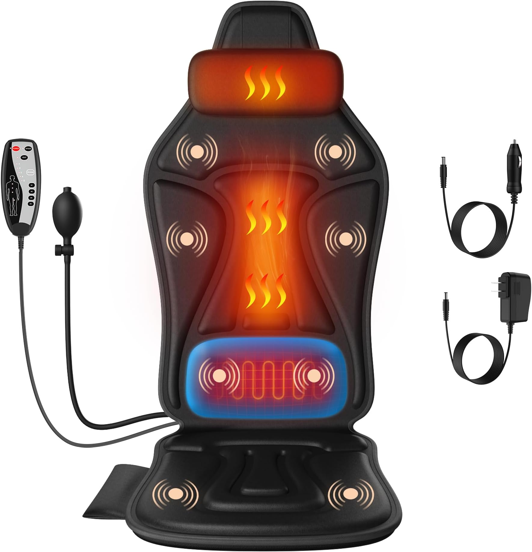 Vibration Massage Seat Cushion with Heat, Full Back & Neck Massager for Chair, 8 Motors Massage Pad with Adjustable Lumbar Support, Heated Chair Cushion for Office Home Recliner