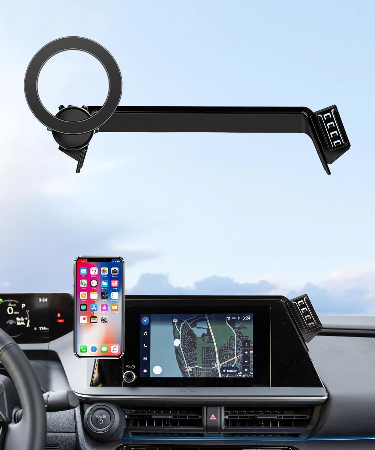 Car Phone Holder for 2023 2024 2025 2026 Toyota Prius Accessories 8-Inch Screen Fixed Clip, 360° Rotation Phone Mount Compatible with MagSafe, Phone Holder Does Not Affect Air Vent