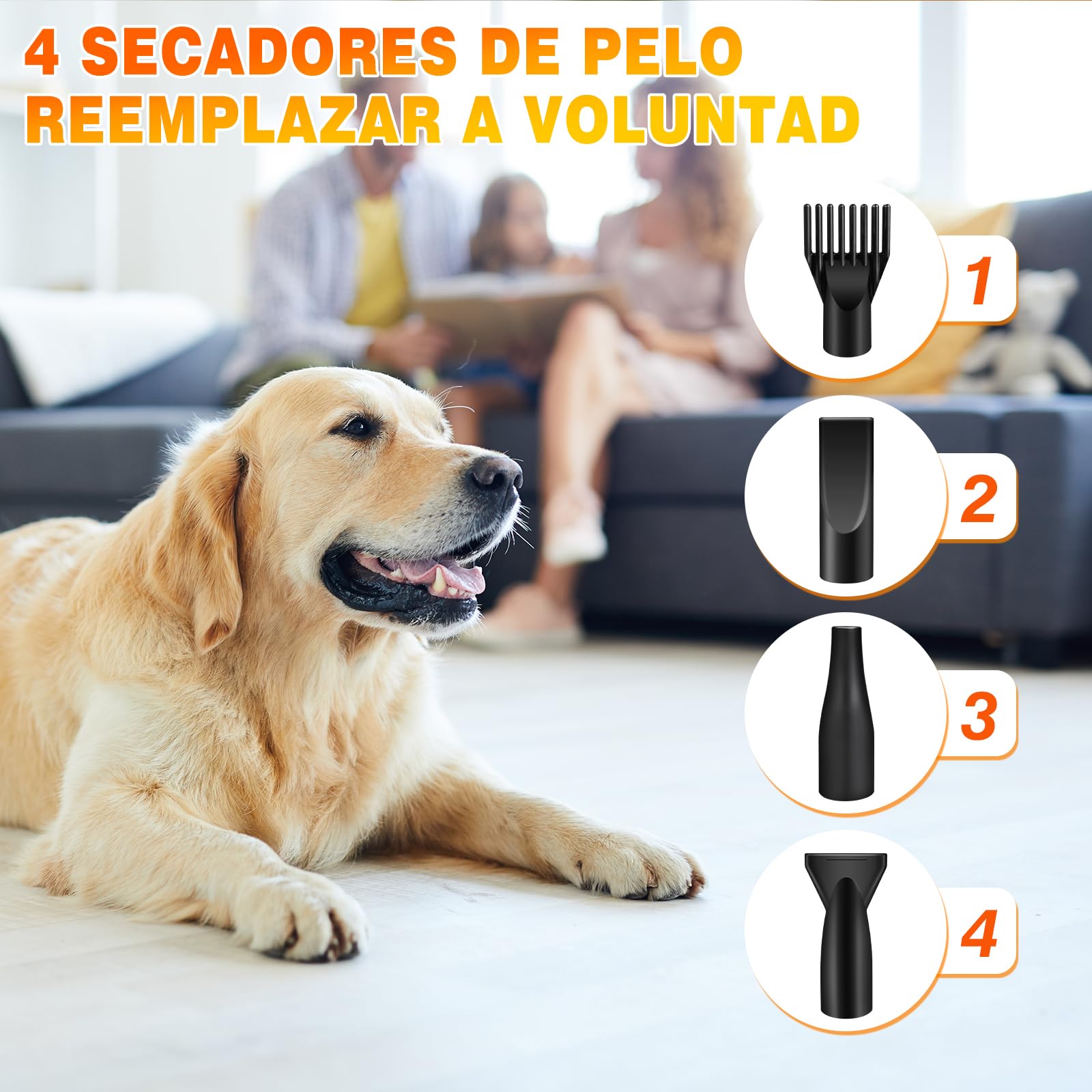 2800W secador de pelo de mascotas sin escalonamientos de baja velocidad de ruido de peluquería del gato secador de pelo profesional de calefacción Blaster soplador con 4 boquillas