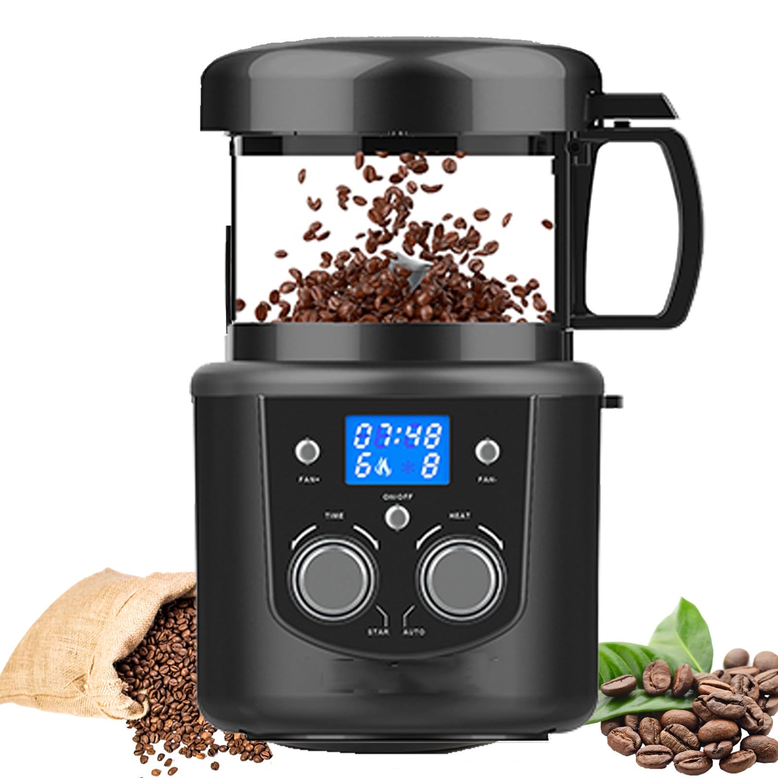Tostatrice Elettrica per Chicchi di caffè 2 in 1 da 1400W,Timer da 15 Minuti+8 Ingranaggi di Riscaldamento,Cestino per La Raccolta della Pula dei Chicchi