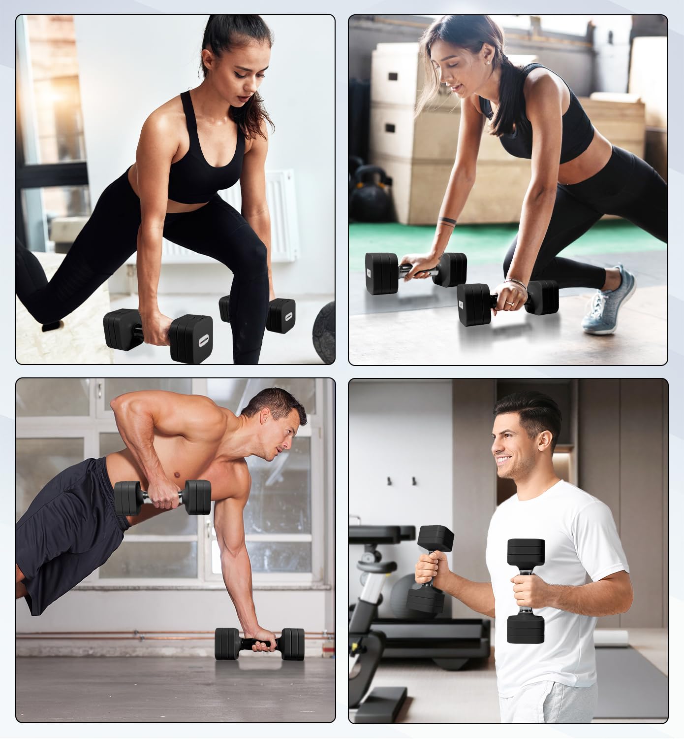 Passer 10 kg verstelbare halterset, 4-in-1 vrije gewichtenset voor vrouwen en mannen, fitnessstudio, training thuis voor krachttraining, wit