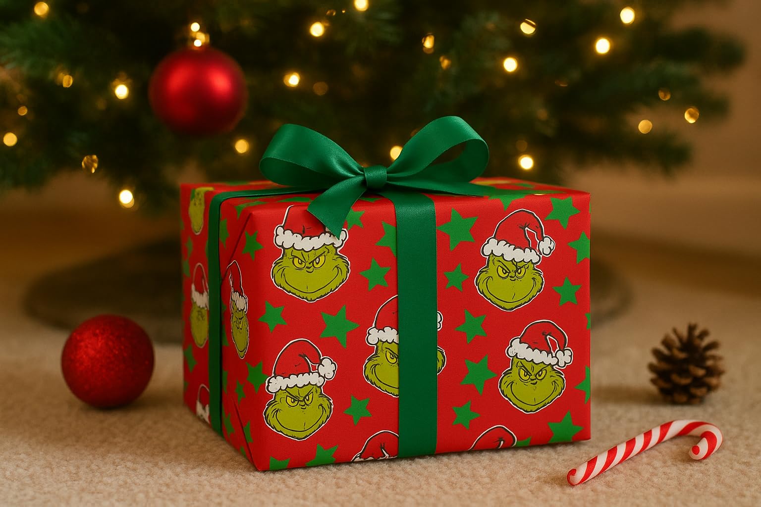 The Grinch Weihnachtsgeschenkpapierrolle, 4 Meter, Rot und Grün Urlaub Design Bürobedarf & Schreibwaren