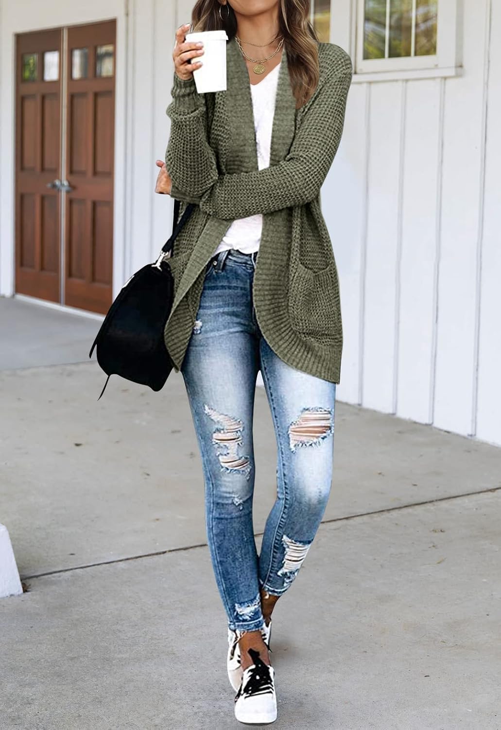 MEROKEETY Womens Long Sleeve Open Front Cardigans Chunky Knit Draped Sweaters Outwear - Image 4