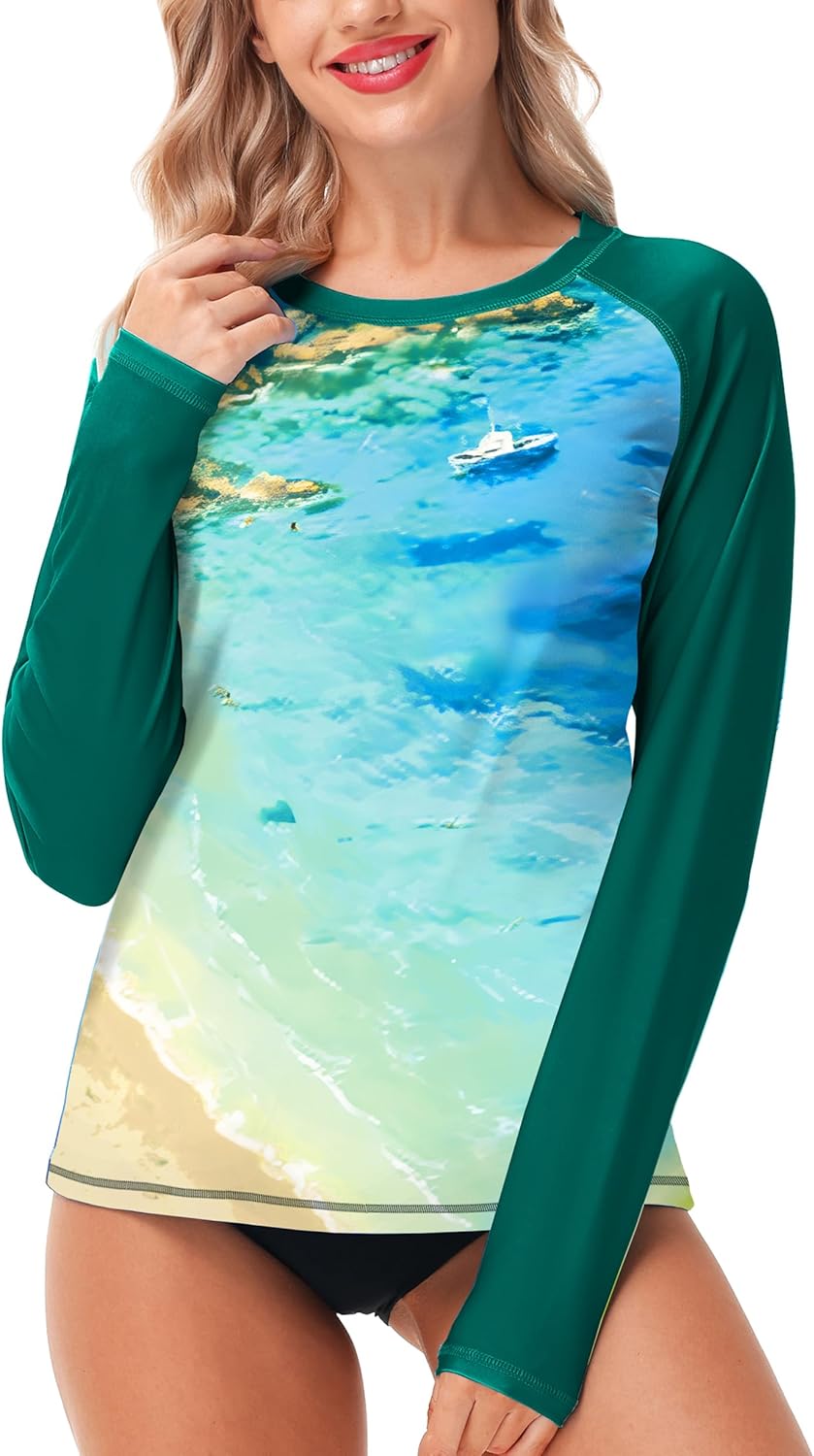 AOBUTE Women Rash Guard UPF 50+ Long Sleeve Swim Top Surf Shirts