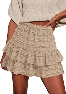 Flowy Shorts for Women Boho Ruffle Mini Skirt Casual High Waist Tiered Skorts Golf Tennis Shorts