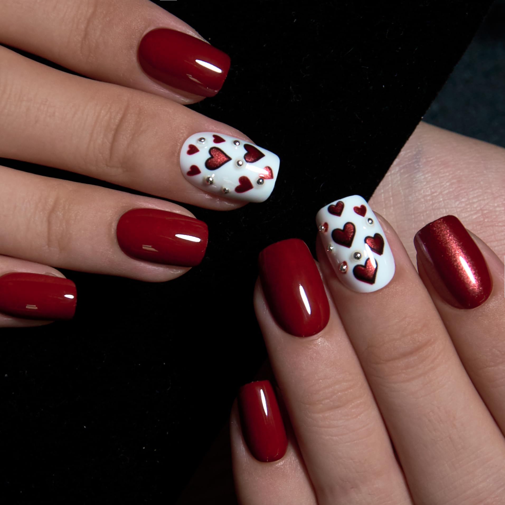 Curvlife Press On Nails Stick On Nails Short Fake Nails Design Acrylic Nails Stick On Nails Tips False Nails For Women Nail Kit(red love, Medium)