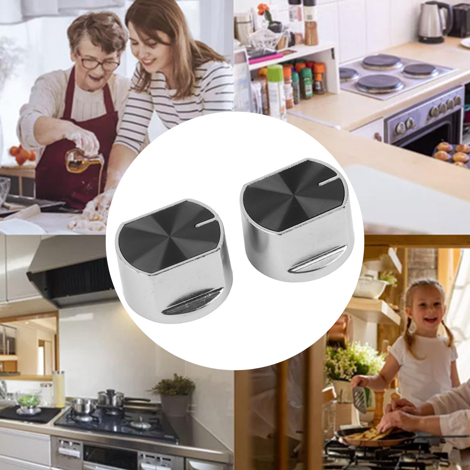 4 Boutons De Cuisinière à Gaz Universels - Adaptateur 6mm Et 8mm - Alliage Zinc - Argenté