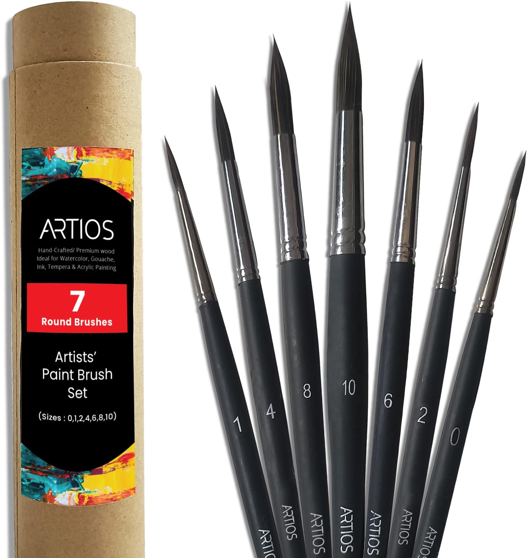 - Round Paint Brushes Set - Handmade Professional Artist Painting Brush Set for Acrylic, Watercolor, & Gouache Painting with Brush Holder - Cruelty-Free (7 Round Brushes), Matte Black(Wood)