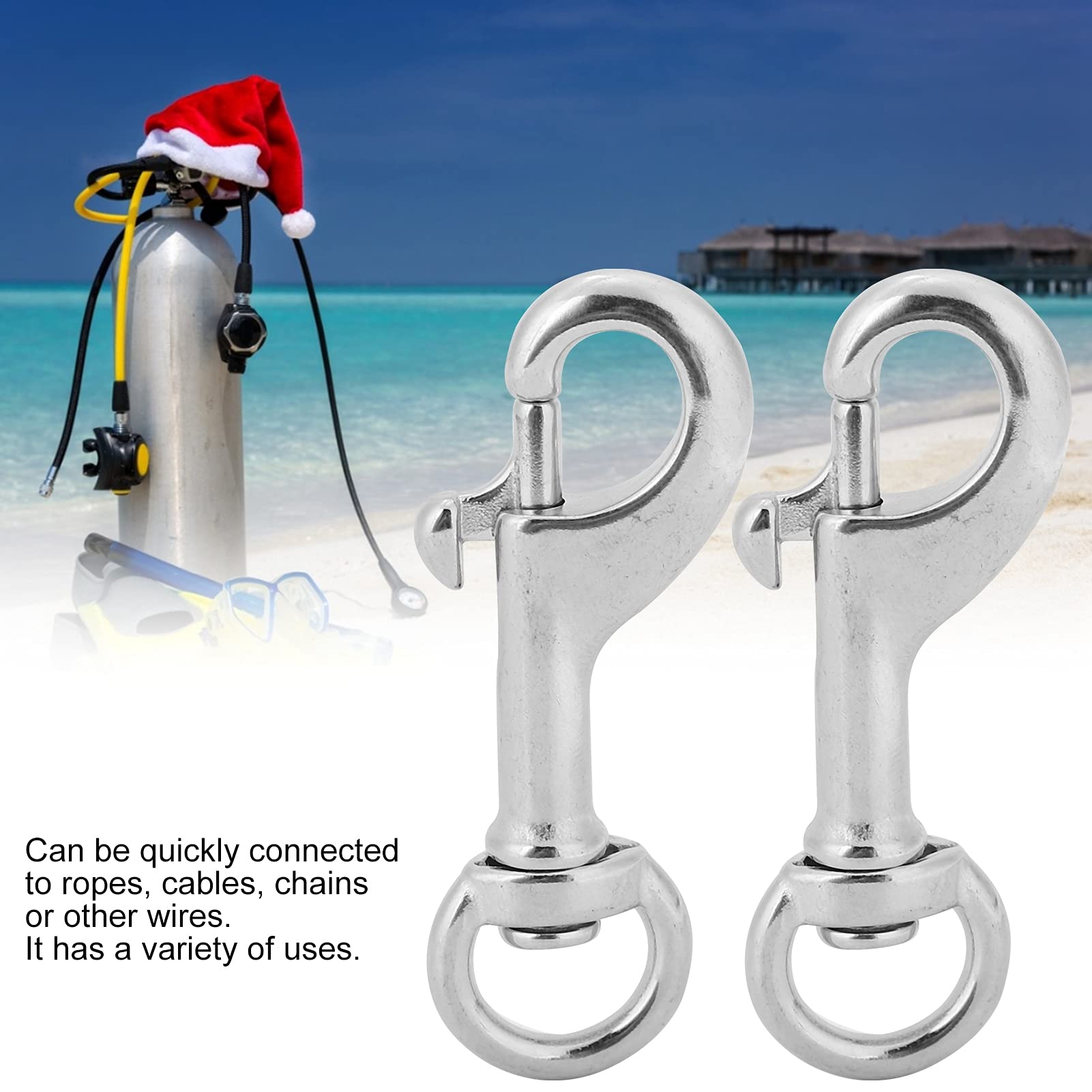 Alomejor 2pcs Moschettoni per Immersioni in Acciaio Inossidabile 316 Moschettone per Arrampicata Clip Portachiavi con Gancio per Impieghi Gravosi