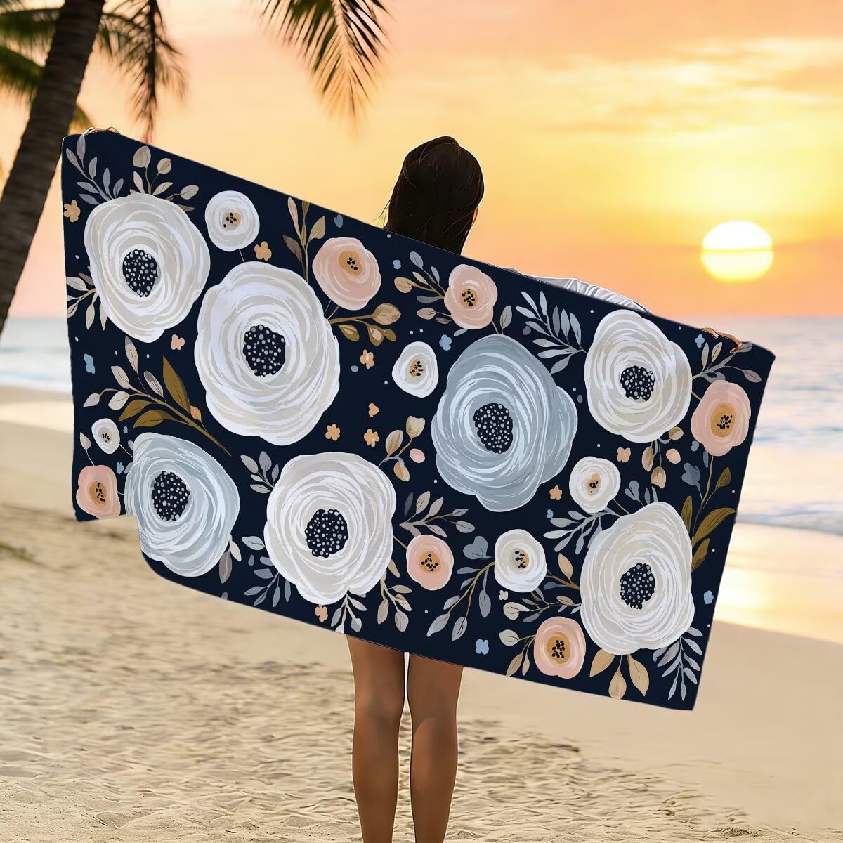 Telo Mare Microfibra, Telo Mare Grande 100x200cm 2 Pezzi, Asciugamano Palestra Donna Asciugatura Rapida, Antisabbia Asciugamano Microfibra, Leggero Asciugamani Palestra per Regalo (Idilliaco) -4294