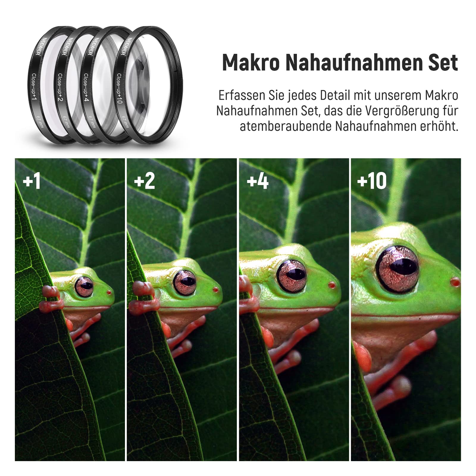 NEEWER 67mm ND Filter Set ND/CPL(Polfilter)/UV/FLD/Nahfilter Objektivzubehör ND2 ND4 ND8 Graufilter Set (+1/+2/+4/+10) Tulpen Blende, zusammenklappbarer Gummi Blende, Objektivdeckel, Filterbeute