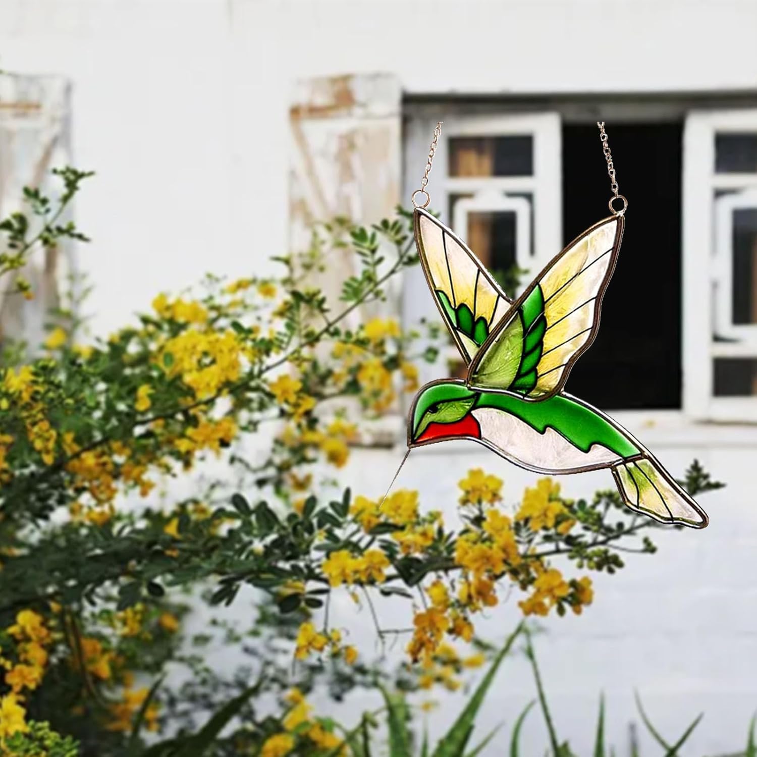 Hummingbird Stained Glass Window Hanging Light Catchers Home Decor Handmade Ruby Throated Bird Sun Catchers Indoor Window Ornament Hummingbird Gifts for Women & Mom Bird Lovers - Image 7
