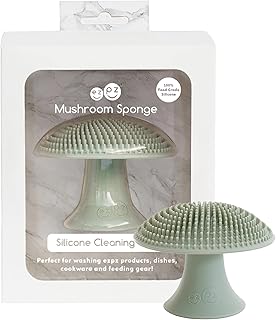 ezpz Mushroom Sponge (Sage) - Odor-Resistant Kitchen Sponge with Soft Bristles, Non-Slip Handle, Suction Base - Gently Cleans Pans, Dishes and Feeding Gear