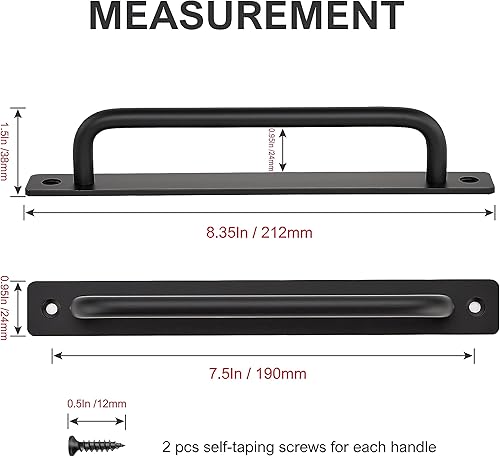 Miniatura 3 de Ravinte Paquete de 8 manijas de puerta corrediza de 7.5 pulgadas, manijas de puerta de granero negras para gabinetes, manijas de puerta de aleación