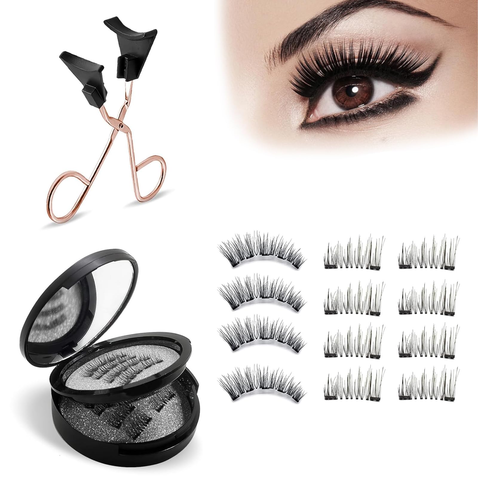 1PCS Pestañas Postizas Magneticas Pestañas Magneticas Pestañas Magneticas Naturales Pestanas Magnética Pestañas Magnéticas Reutilizable Resistente Al Agua Y No Requiere Pegamento con 1 Aplicador