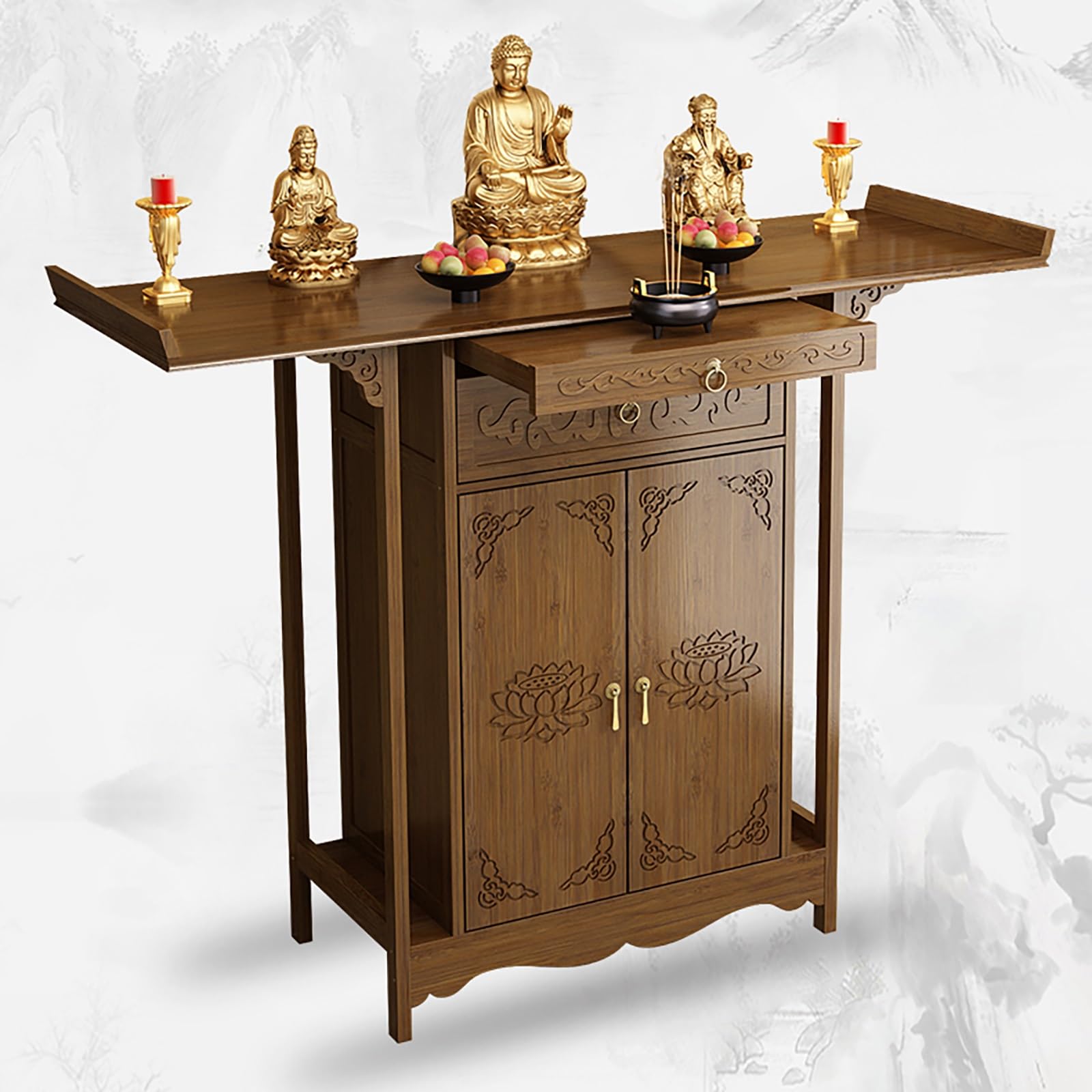 Mesa de altar budista de meditación y oración con cajón para casa