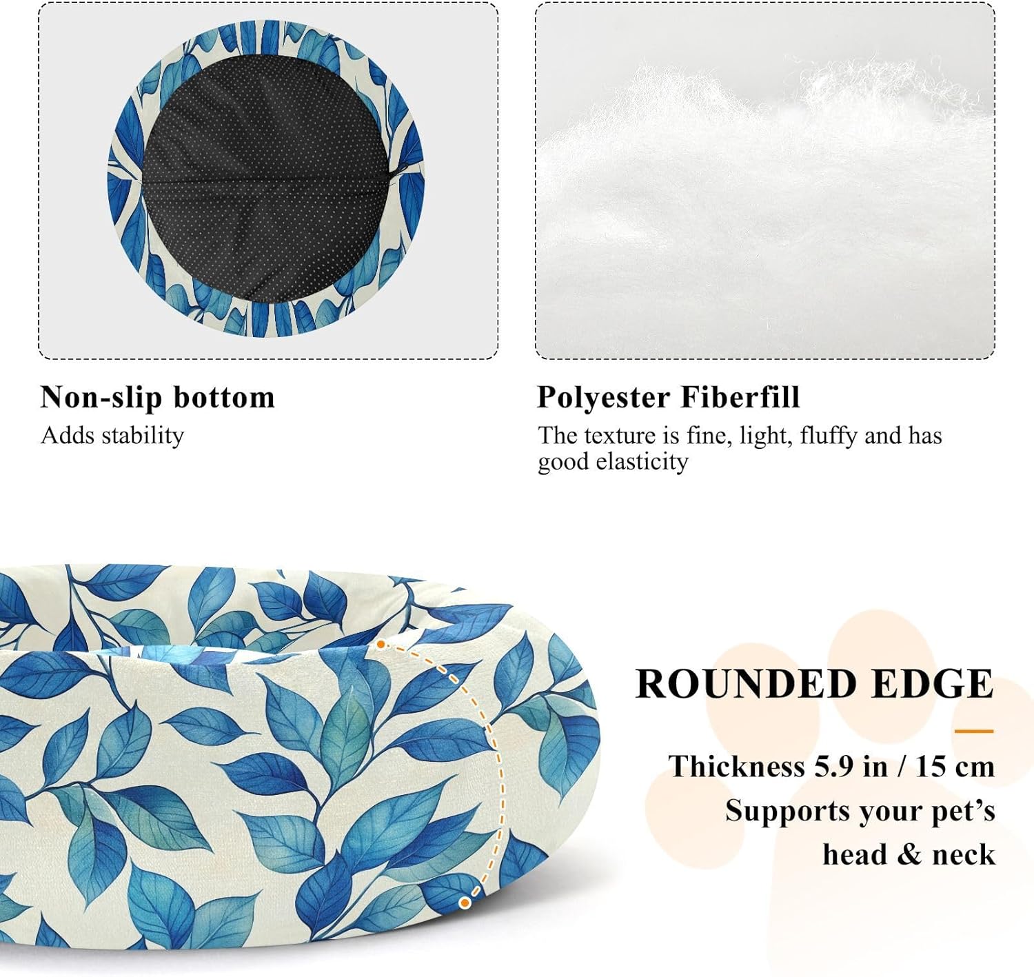 Pet Dog Bed Anti-Slip Fluffy Cat Pillow Bed for Medium Size Pets Supplies M Aesthetic Leaves Modern