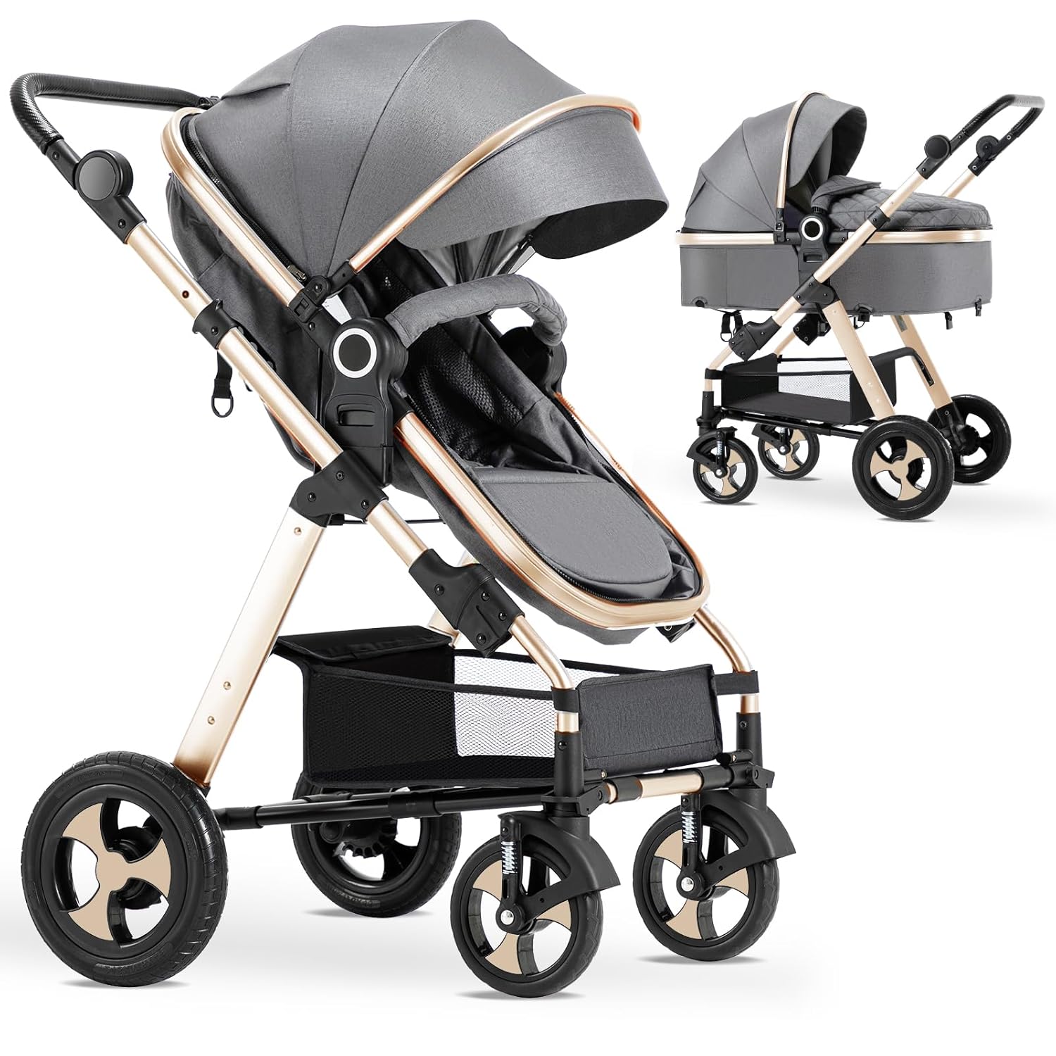 Blahoo Baby Stroller for Newborn, 2 in1 High Landscape Stroller, Foldable Aluminum Alloy Pushchair with Adjustable Backrest.Adjustable Awning, Variable Seat and Recliner(Coffee Blahoo Baby Stroller for Newborn, 2 in1 High Landscape Stroller, Foldable Aluminum Alloy Pushchair with Adjustable Backrest.Adjustable Awning, Variable Seat and Recliner(Coffee