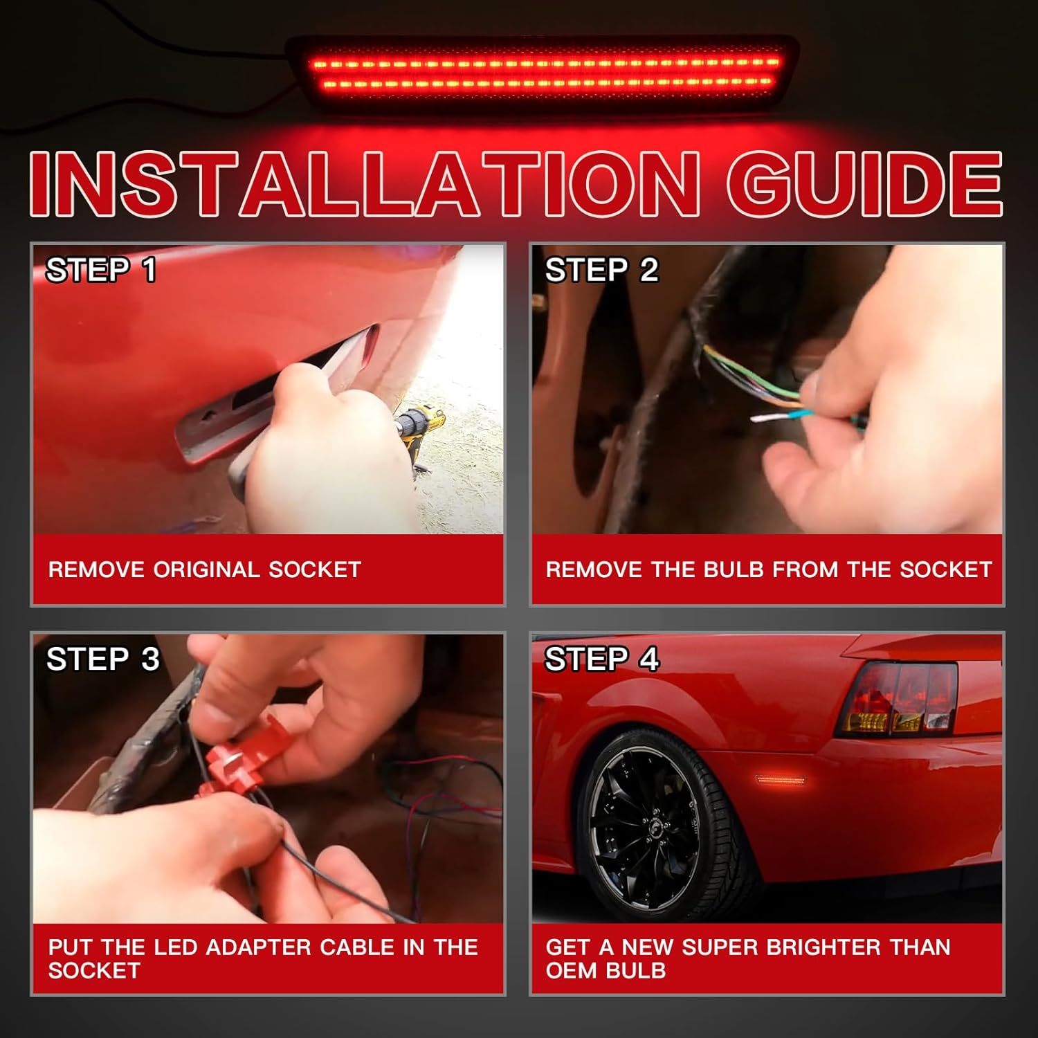 litzland LED Rear Side Marker Lights Compatible With Ford Mustang 1999 2000 2001 2002 2003 2004 Mustang Rear Bumper Lamp Smoked Lens