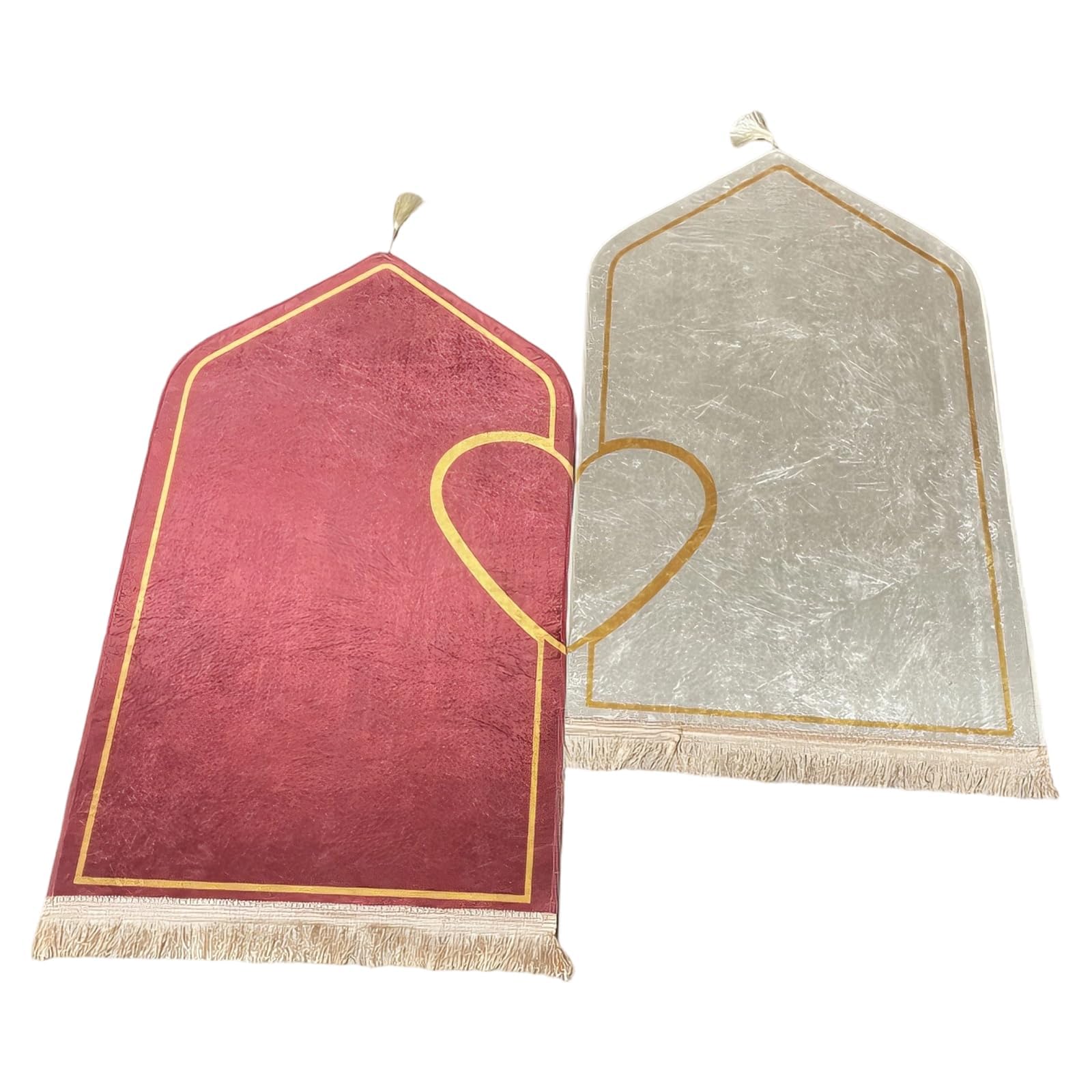 Lot de 2 tapis de prière pour couples - Motif cœur - 67,1 x 110 cm - Doux et antidérapant - Cadeau islamique parfait pour décoration de chambre à coucher et salon
