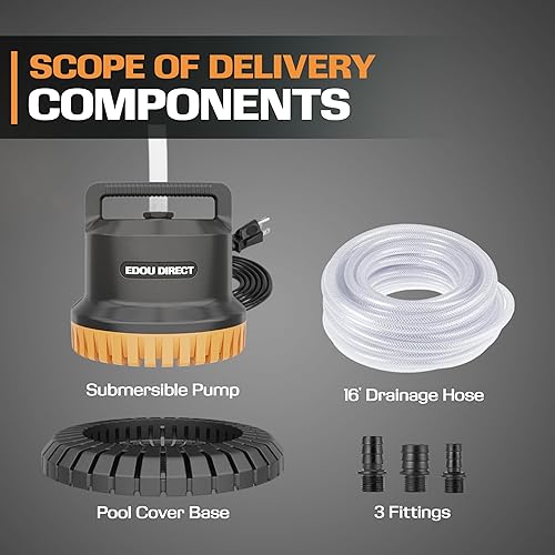 Miniatura 7 de EDOU Bomba de piscina - Bomba sumergible de doble uso y cubierta de piscina - Caudal de 850 GPH - Ideal para drenaje de agua - Bomba ultra