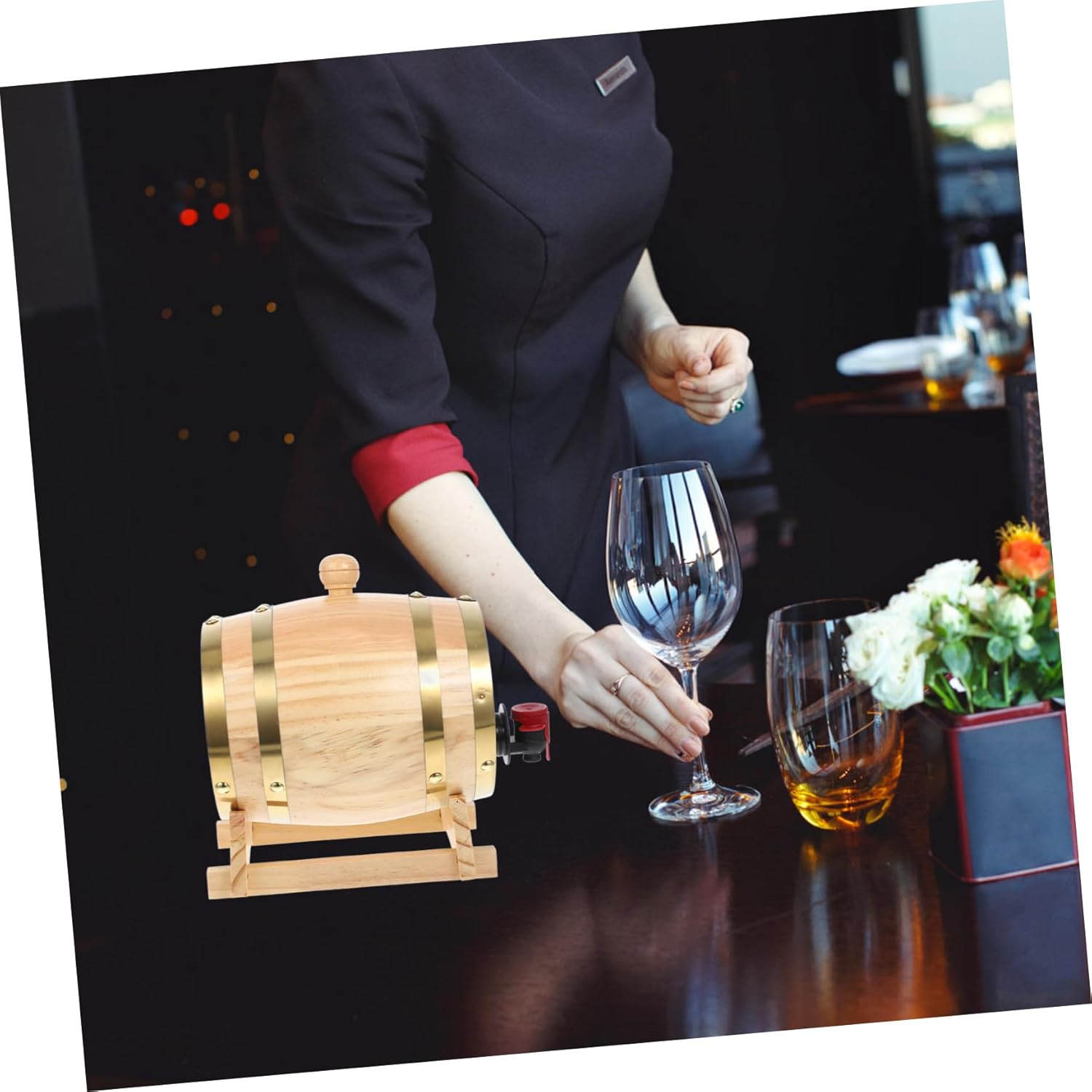 Garneck Retro Style Wine Aging Barrel Beer Dispenser Decorative Wooden Wine Bucket