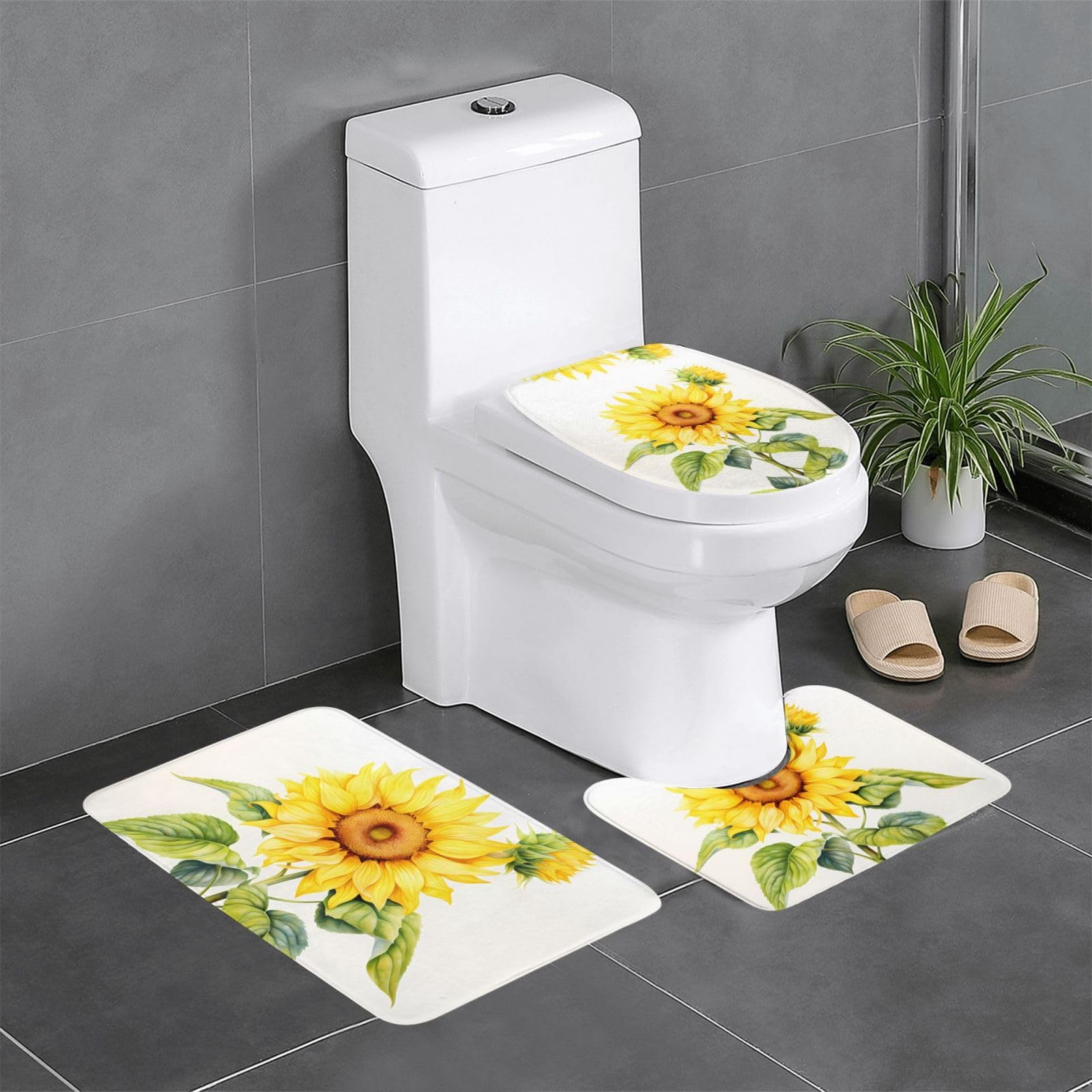 Lot de 3 tapis de salle de bain WHJDPP aquarelle tournesol rectangulaire et en U