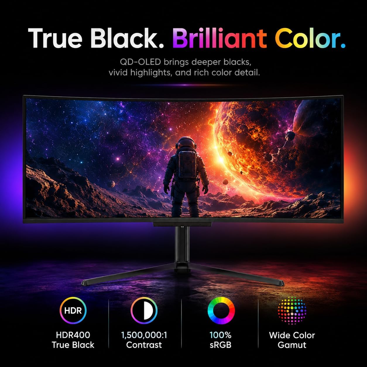 Deco Gear OLED 49 Inch Curved Monitor, 5K2K 5120×1440 Ultrawide Dual QHD, 144HZ, 0.03ms, 32:9 HDR400, Adaptive Sync, R1800 Premium 100% sRGB 90W USB-C, Built-in Speakers Height Adjustable Stand image 3