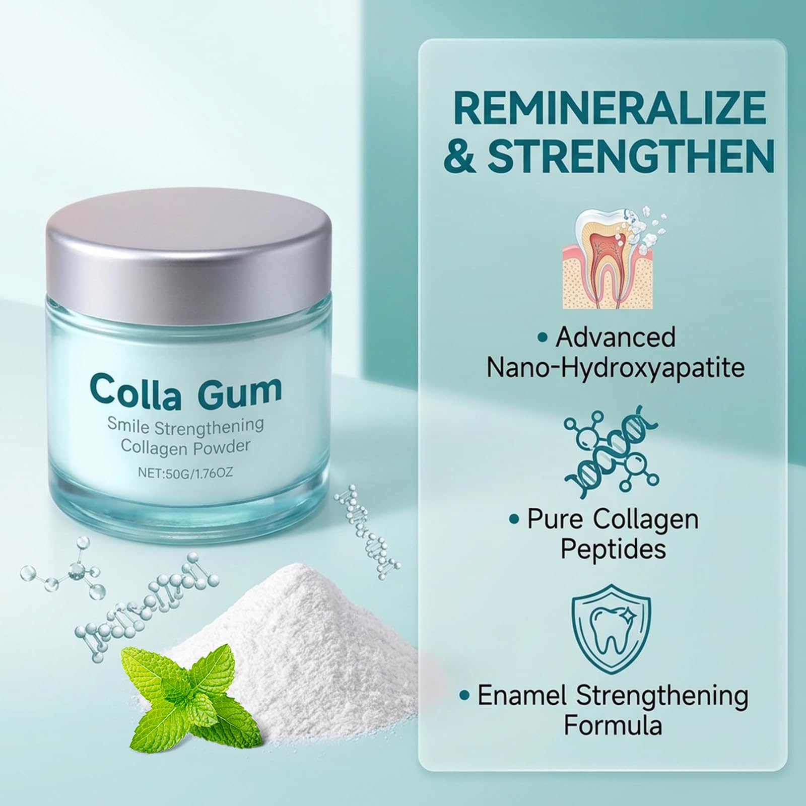 KutaKuta 3 PCS Polvo de Colágeno para Encías Colla Gum, Polvo Blanqueador Dental con Péptidos y Nano-Hidroxiapatita, Polvo de Colágeno para Encías y Dientes para Cuidado Diario - 2