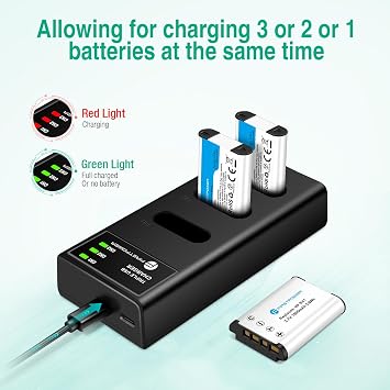 FirstPower NP-BX1 Battery 3X 1600mAh and Triple Slot Charger for Sony ZV-1F