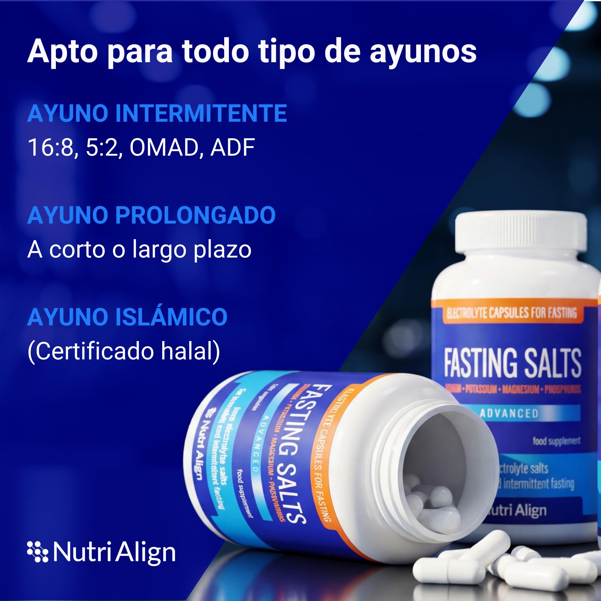Nutri-Align Electrolitos de Sales de Ayuno Avanzado 120 Cápsulas | Electrolitos de Fósforo, Sodio, Potasio y Magnesio | Electrolitos y Minerales para Deporte | Sin Azúcar ni Relleno | Hecho en el RU