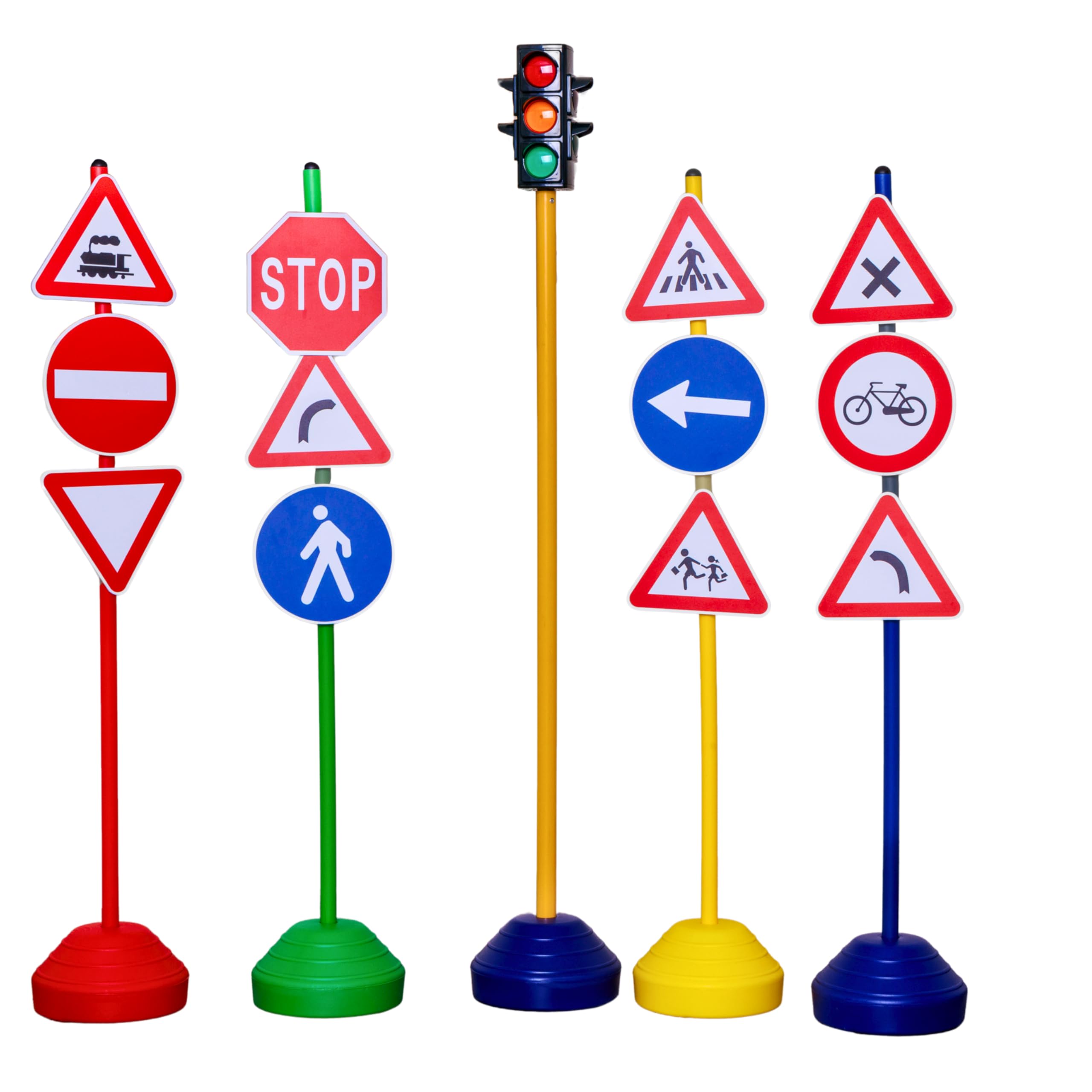 Set 12 Segnali Stradali e Semaforo Funzionante per Bambini | Cartelli Traffico per Educazione Stradale, Aste Altezza 120 cm, Basi Zavorrabili, Ideale per Insegnamento Sicurezza Stradale